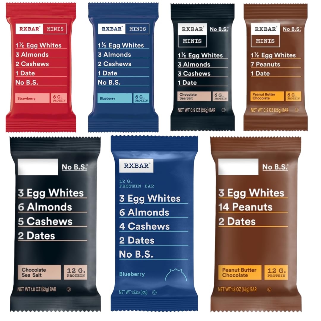 Protein Bar Variety Pack, Regular & Mini Bars, 21 Count – Chocolate Sea Salt, Peanut Butter Chocolate, Blueberry & Strawberry – Whole Food Protein Snacks