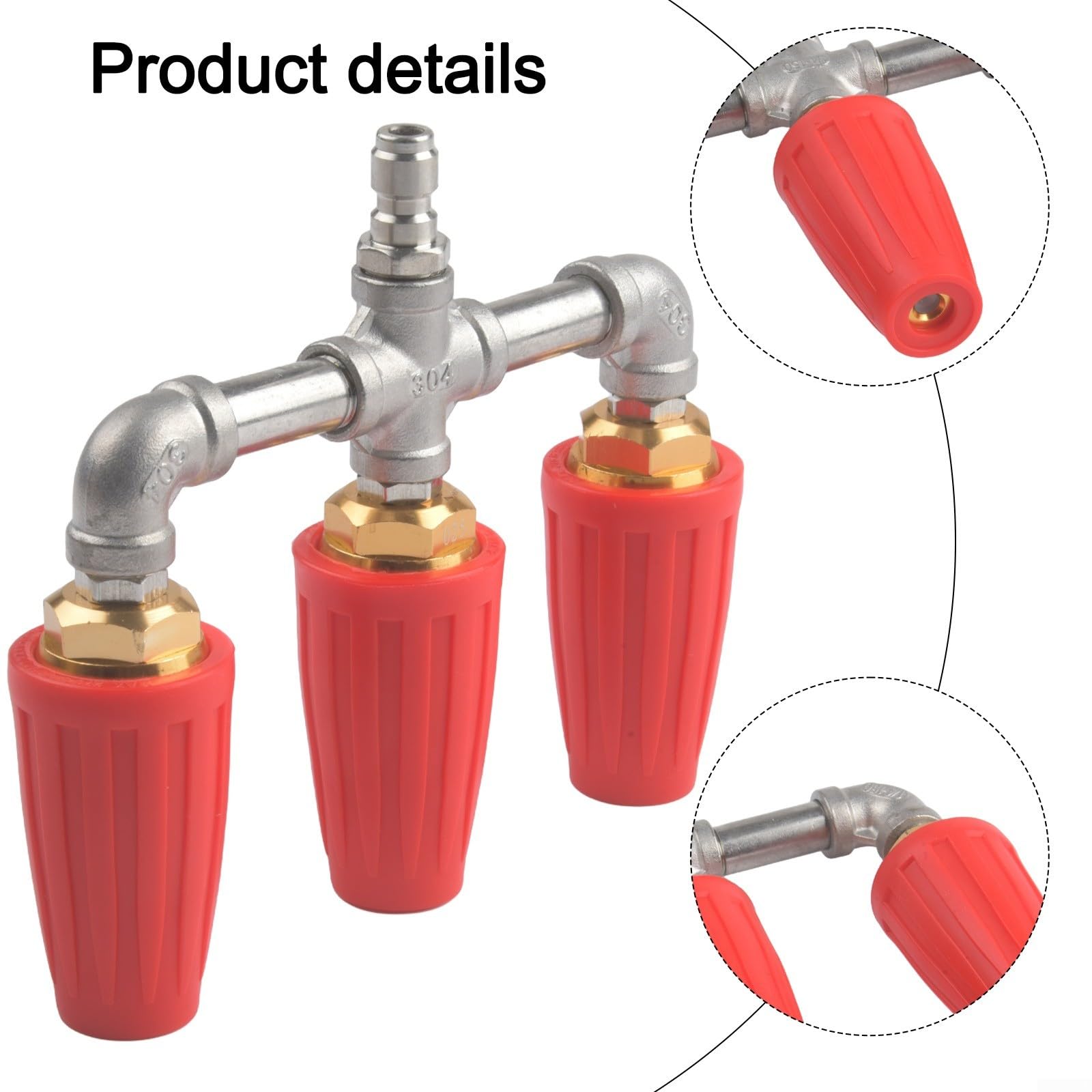 Ugello for lavaggio a pressione triplo turbo | Rotazione a 360°, doppio spruzzo, attacco rapido da 1/4 di pollice(Red)