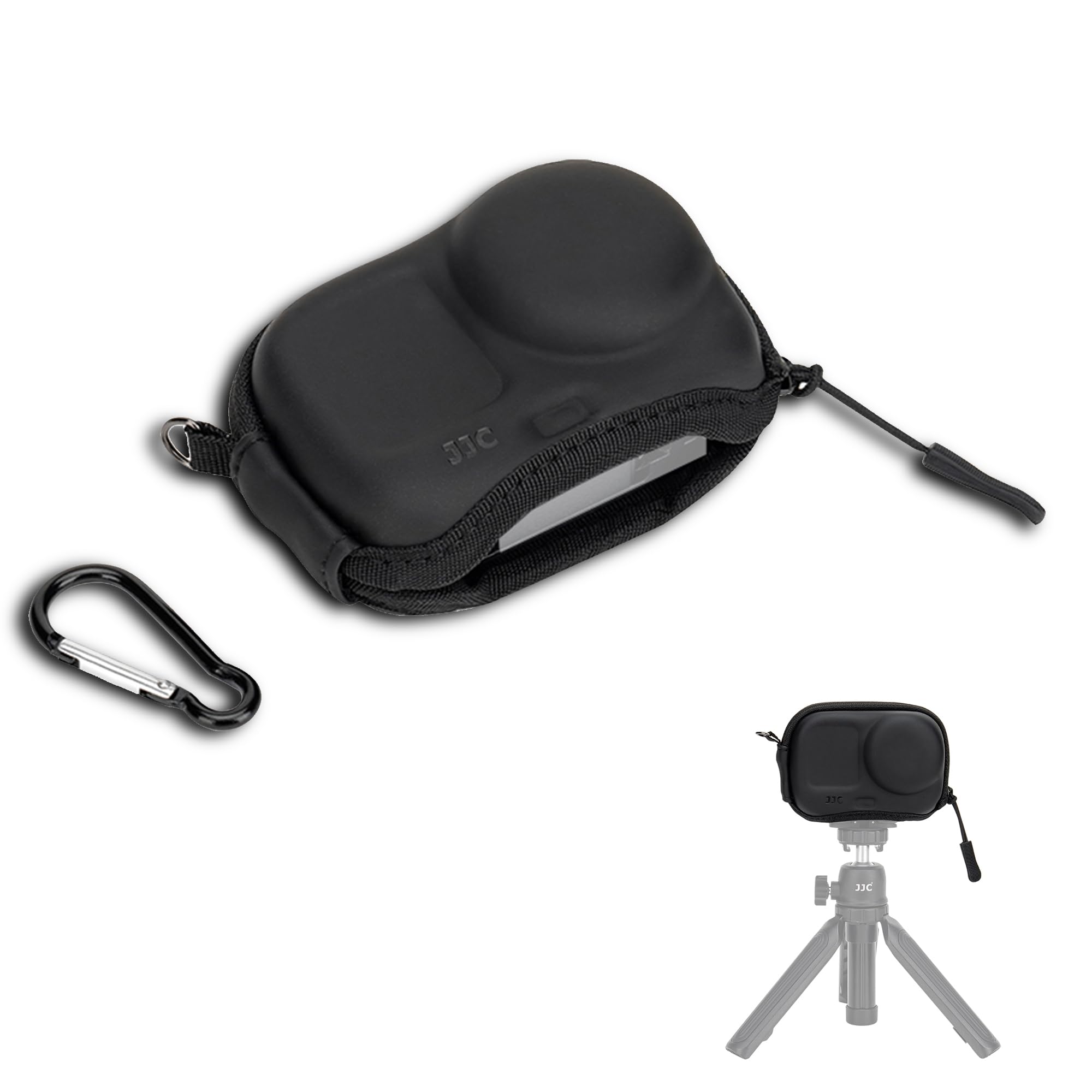 JJC Osmo Action 6 mała torba z karabińczykiem, małe kieszonki na DJI Osmo Action 6 5 Pro 4 3, etui EVA z twardą obudową, czarne Action6 mini torba na kamerę do kija selfie, akcesoria, częściowo