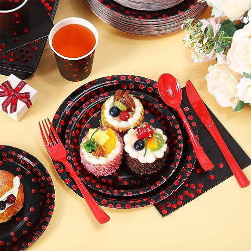 Sieral 560 Pcs Black and Red Party Supplies for 80 Guests - Disposable Dinnerware Set with Black and Red Paper Plates, Napkins, Cups, Plastic Forks, Knives and Spoons for Party Graduation Birthday by Sieral - Image 4
