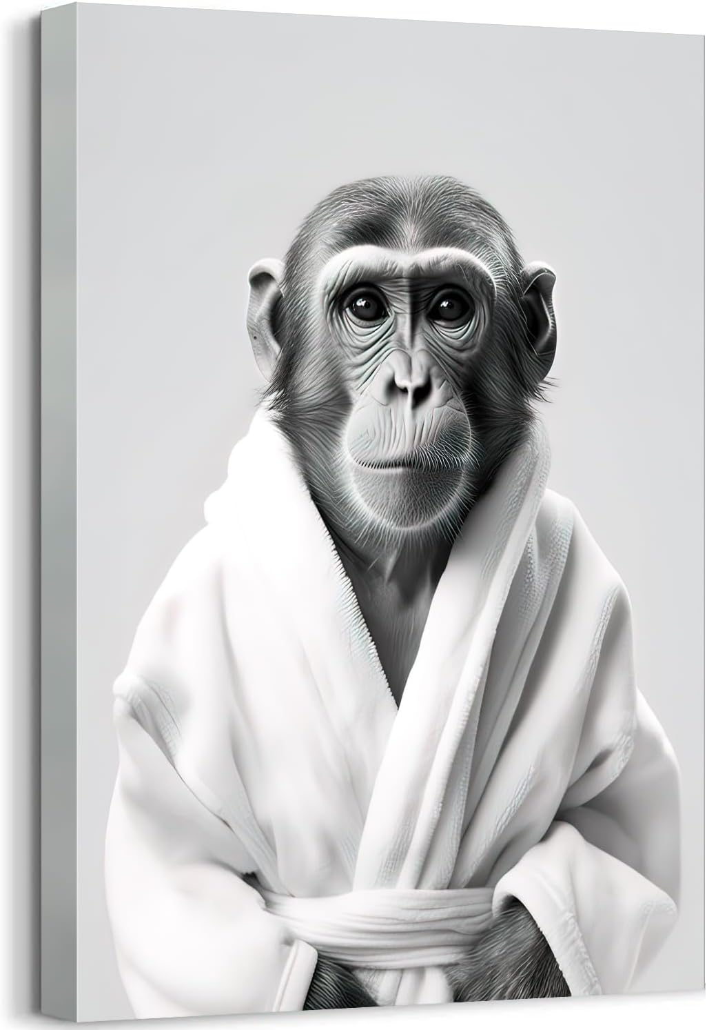 GLOKAKA Bear Bathroom Wall Art,Toliet Wall Decor,Funny Bear Wearing a Bathrobe Canvas Print Picture Painting,Cute Kids Bathroom Black and White Animal Giclee Artwork