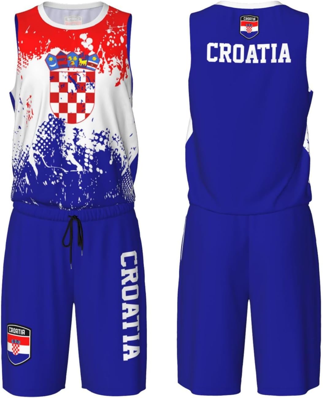 Croatia Flag Grain (2) Basketball Jersey Uniform Suit for Men Adults Training Athletic Set