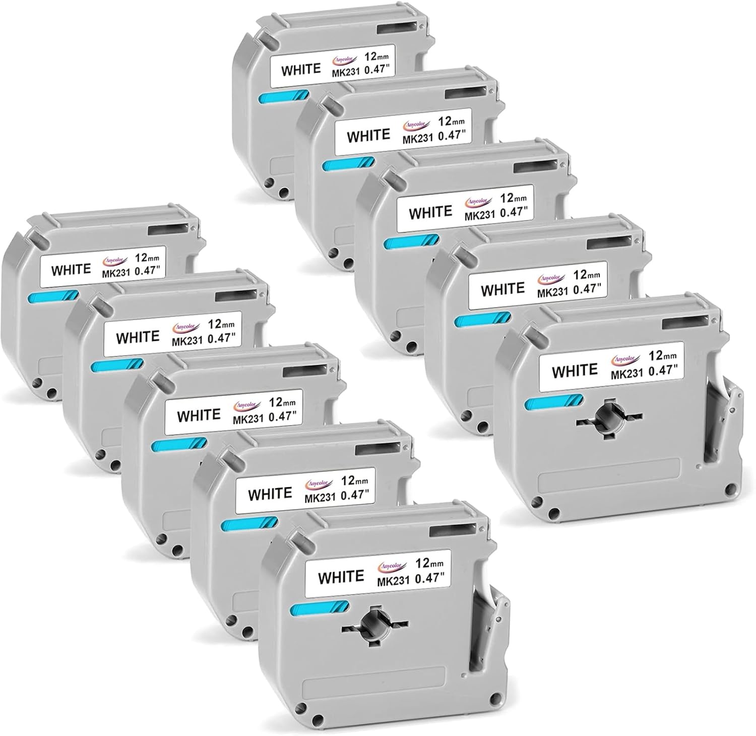 Anycolor 10-Pack Replacement for Brother P Touch M Tape M-K231 Label Tape M-231 M231 MK231 M-K231s Tape 12mm 0.47 White, for PT-M95 PT-90 PT-70BM PT-65 Label Maker, Black on White