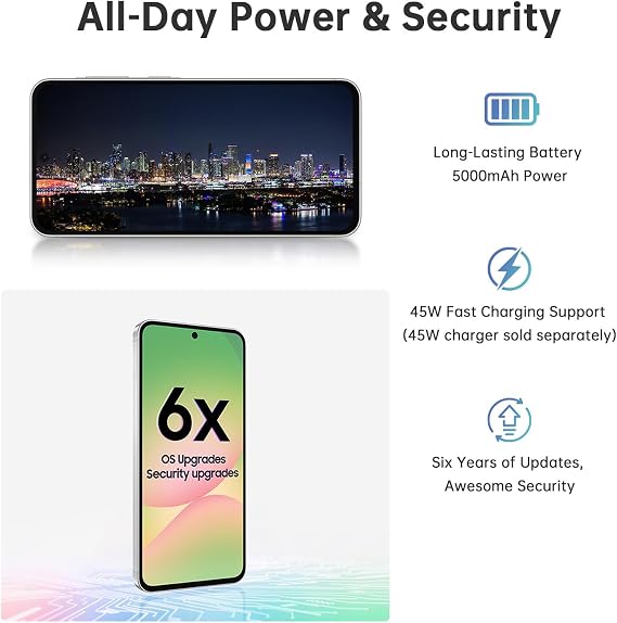 Samsung Galaxy A56 5G Unlocked Android Phones, 256GB Smartphone with 12GB RAM, 6.7 AMOLED, Quad Camera, 24Hr Battery, 2025 International Model, LightGray, Bundle 25W Fast Charger, Case & Lanyard