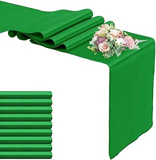 10 Pack Satin Table Runner 12 x 108 Inch Long,Satin Silk Table Runner for Wedding,Birthday Party and Banquet Decoration,Emerald