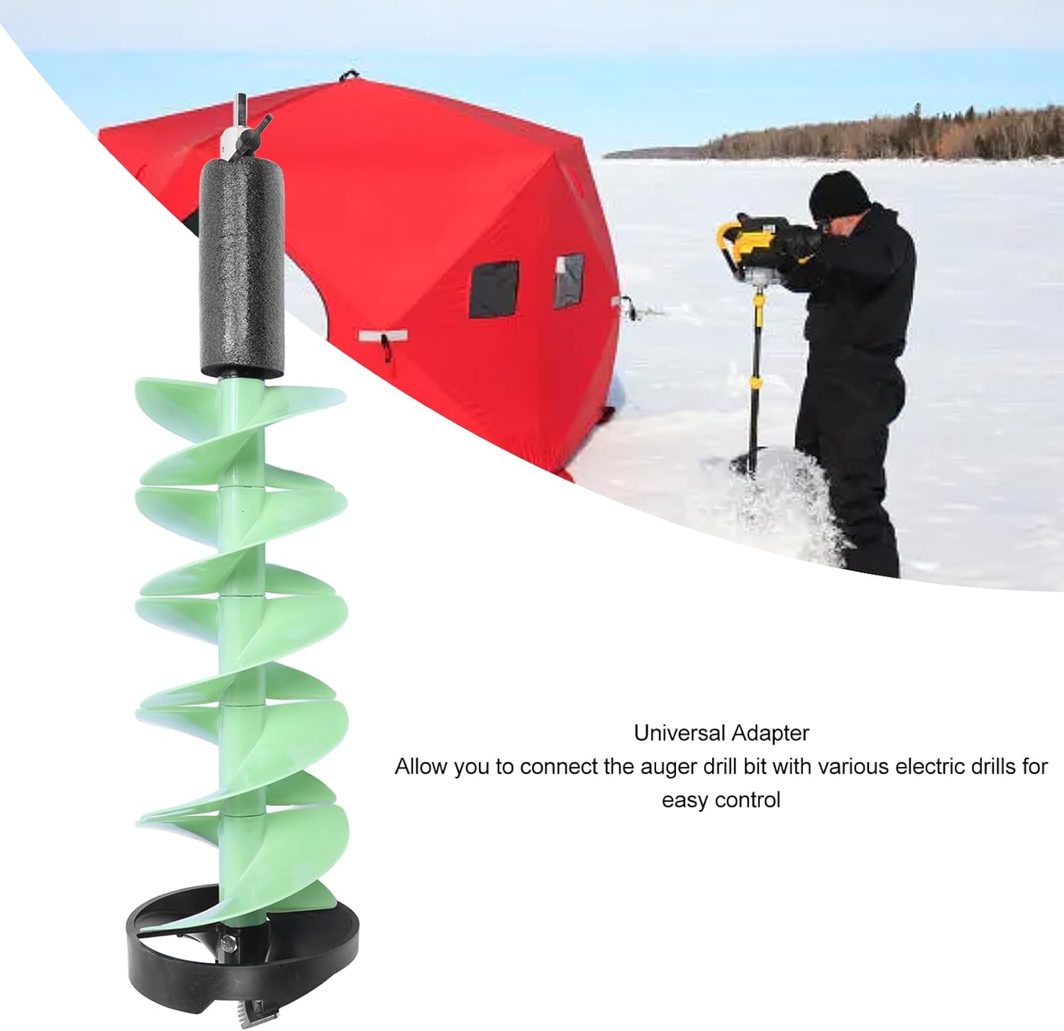 Ice Auger, 8in Augers for Ice Fishing, Ice Fishing Auger, Electric Ice Auger Kit with Positioner Drill On Winter for Fishing Emergency, Green