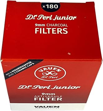 VAUEN Dr. Perl Junior 9mm Charcoal Pipe Filters, 180 Count Value Pack