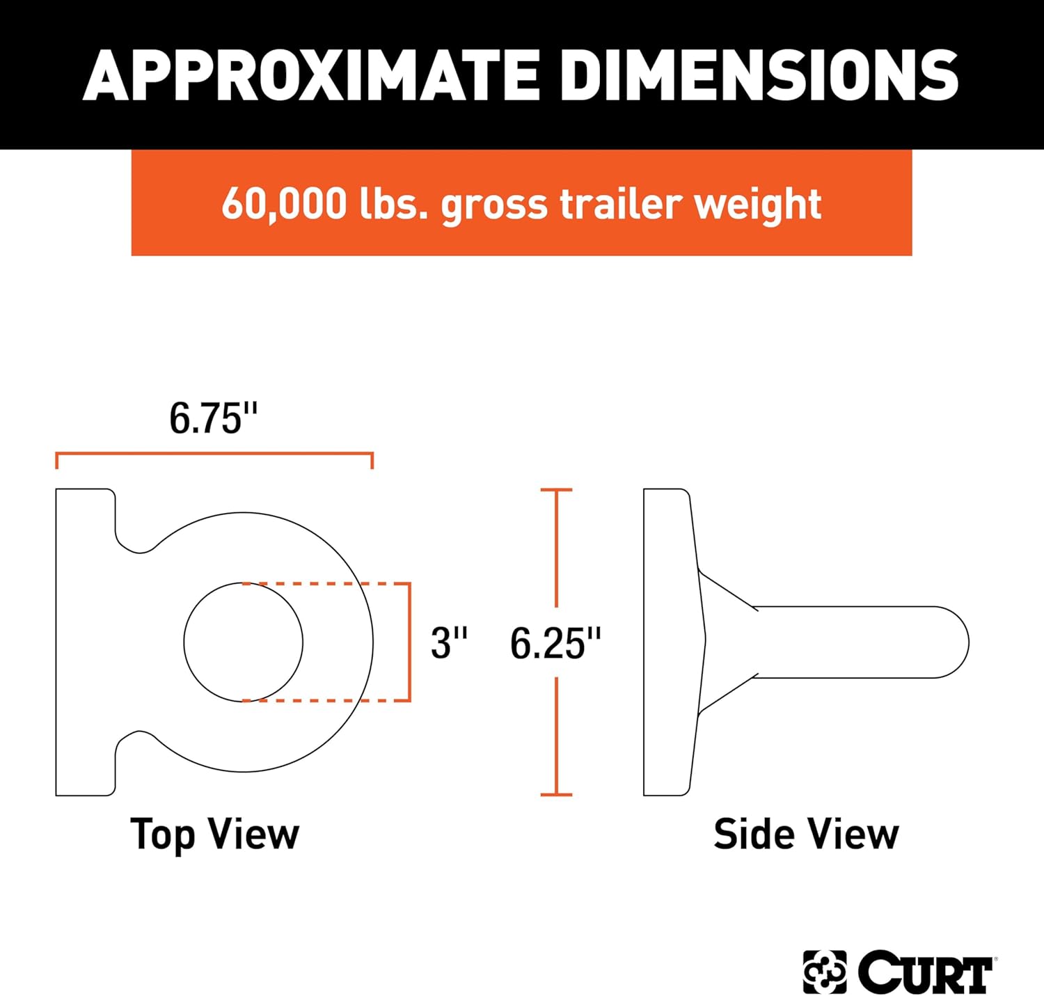 CURT 48560 Black Steel Pintle Hitch Lunette Ring 3-Inch ID, 60,000 lbs, 4-1/2-Inch Bolt Pattern