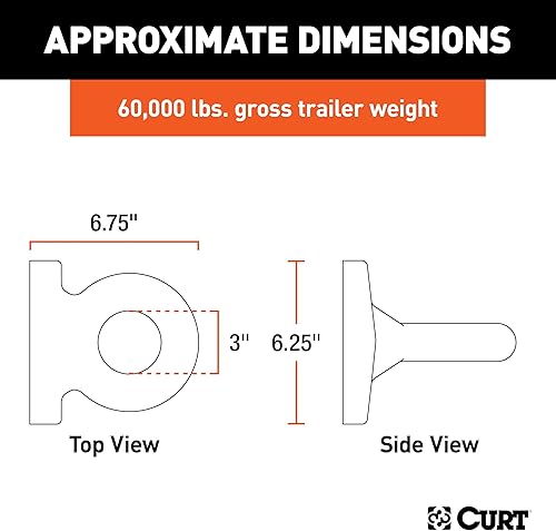 Miniatura 2 de CURT 48560 Anillo de acero negro con forma de lunette de 3 pulgadas de diámetro interior, 60,000 libras, patrón de pernos de 4-12 pulgadas