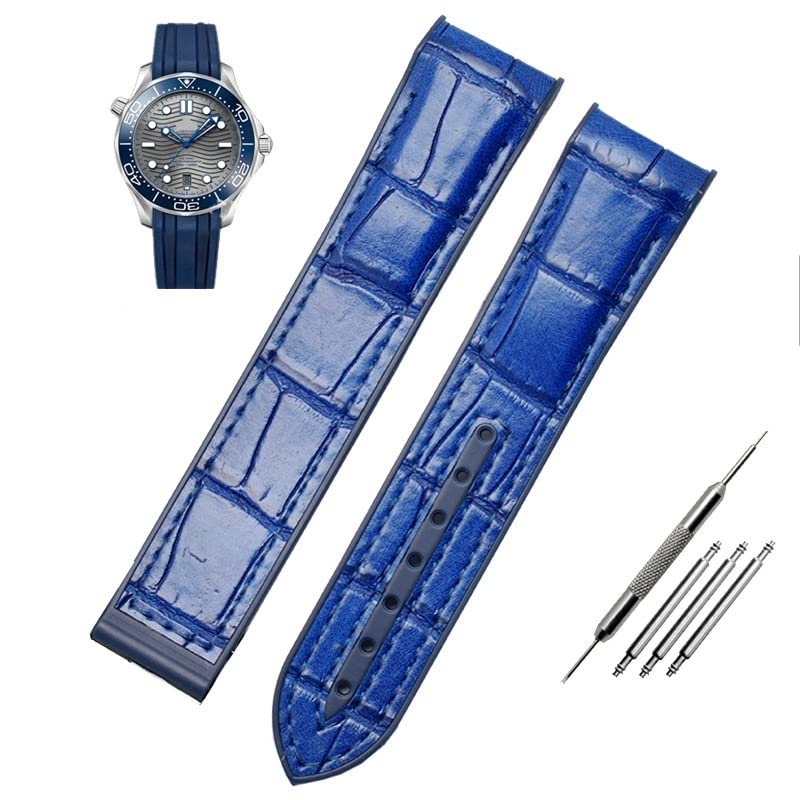 Bracelet montre cuir véritable agate 20mm boucle déployante pour Omega Seamaster
