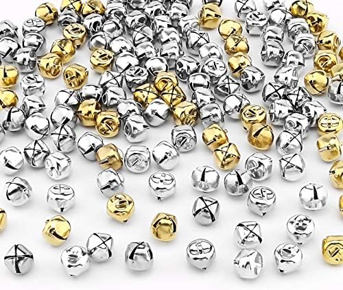 SAVITA 200Pcs Christmas Jingle Bells, DIY Craft Bells for Wreath, Jewelry Making, Holiday Home and Christmas Decoration (150Pcs Silver and 50Pcs Gold, 0.5inch)