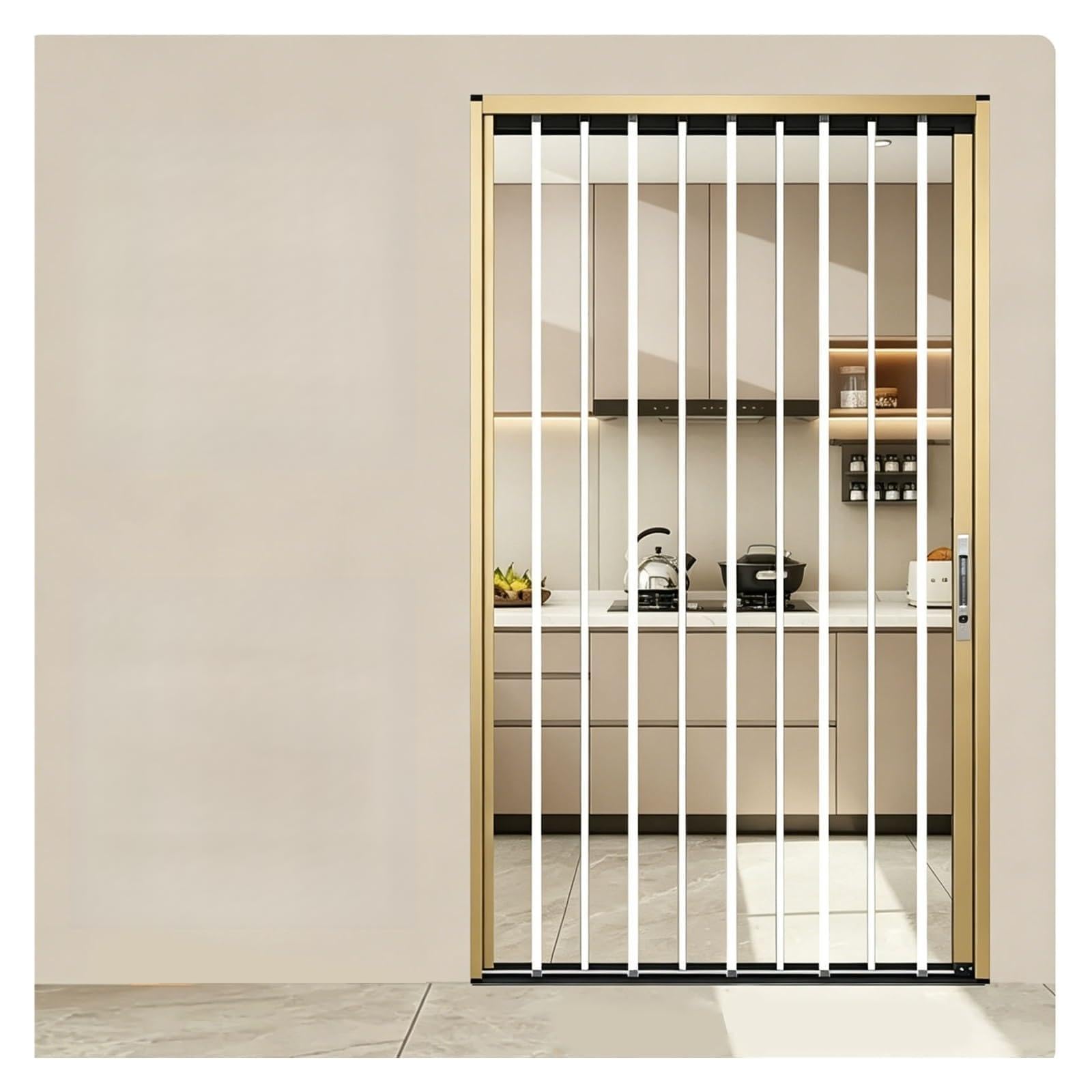 Accordion Room Divider Door with Transparent Panel for Home, Folding Interior Privacy Doors for Kitchen Bathroom Closet, No-Drilling(Champagne,110x200cm(43x79in))