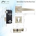 Godrej Mortise Lock|Handle Lock Set for Main & Internal Door I NEH 19 Rosette I Eco Pin Cylinder|9 Inch Lockbody|70 mm 1CK Cylinder - Knob from Inside|3 Keys IAntique Brass|5Yr Warranty gallery image