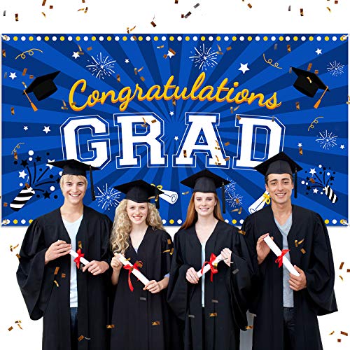 2023 Graduation Decorations Party Backdrop Large Banner For Class, Grad Photography Background Congrats Sign Graduation Favors Supplies And Prom Booth Indoor Outdoor (Blue) #TOP3