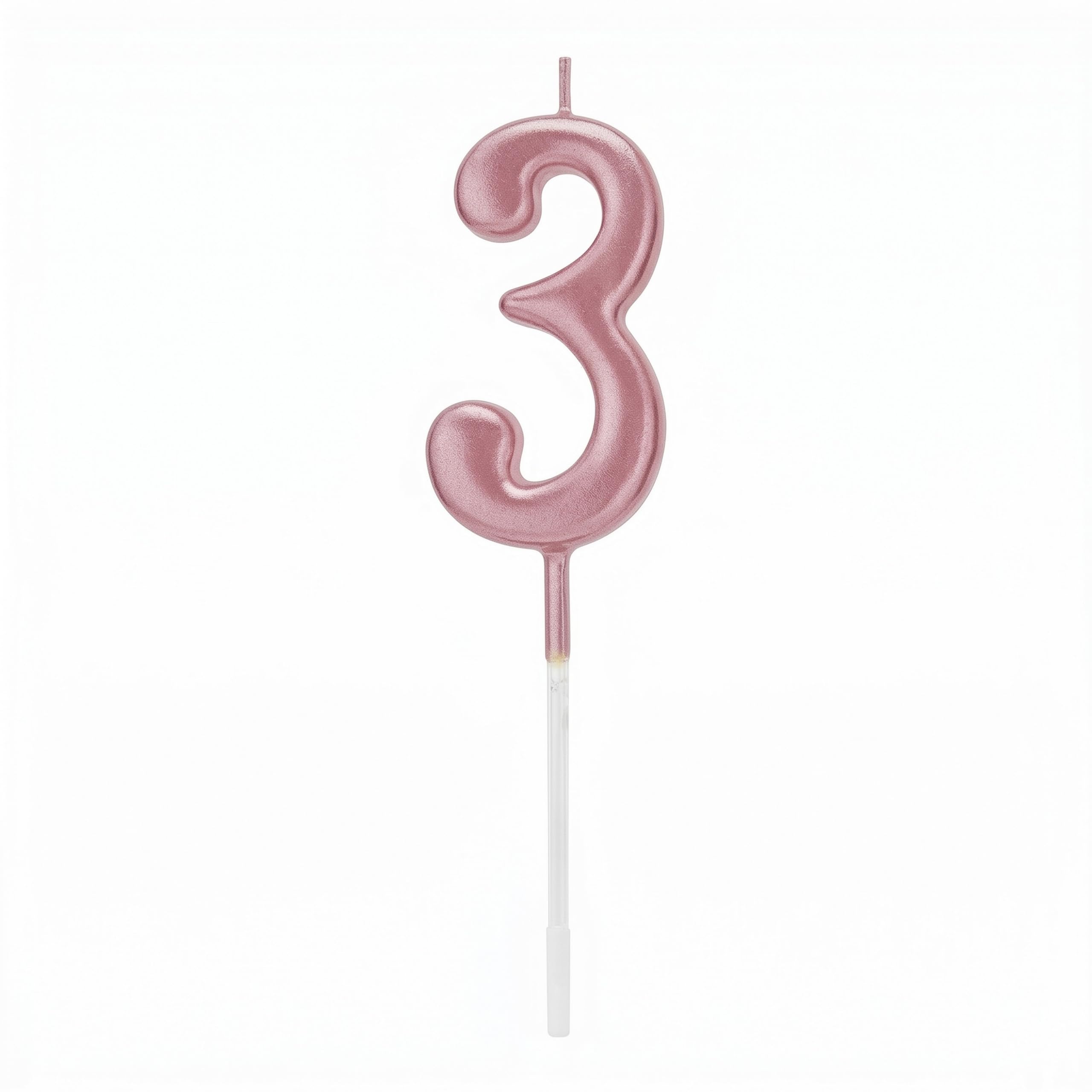 Birthday Number 3 Candle Pink Cake Topper Decorations for 10th 20th 30th 40th 50th Birthday Anniversary Party Supplies Metallic Number Candle Celebration Cake Décor