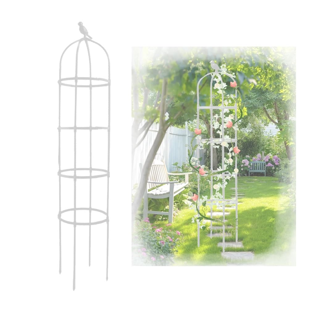 Generisch Obelisk Deko, Schwarz Weiß Obelisk Rankhilfe, 20x85 25x145 32x175 40x205cm Gartenspalier Tomatenkäfig für Bepflanzung, Garten, Wohnzimmer, Balkon Pflanzenstütze(Weiß,D 40x H 205cm)