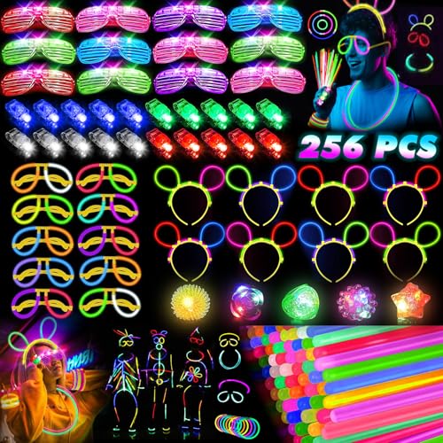 HONLYNE Glow in the Dark Supplies for Kids Adults, Light Up Party Favors, 56 LED Light Up Toys,...