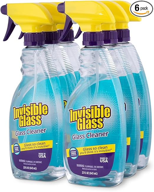 Invisible Glass 92160-6PK Premium Glass and Window Cleaner for Auto and Home Cleans Glass, Windows, Glass Cooktops, Patio Doors, and More, Streak-Free, Ammonia-Free, Tint-Safe, 22 Fl Oz, Pack of 6