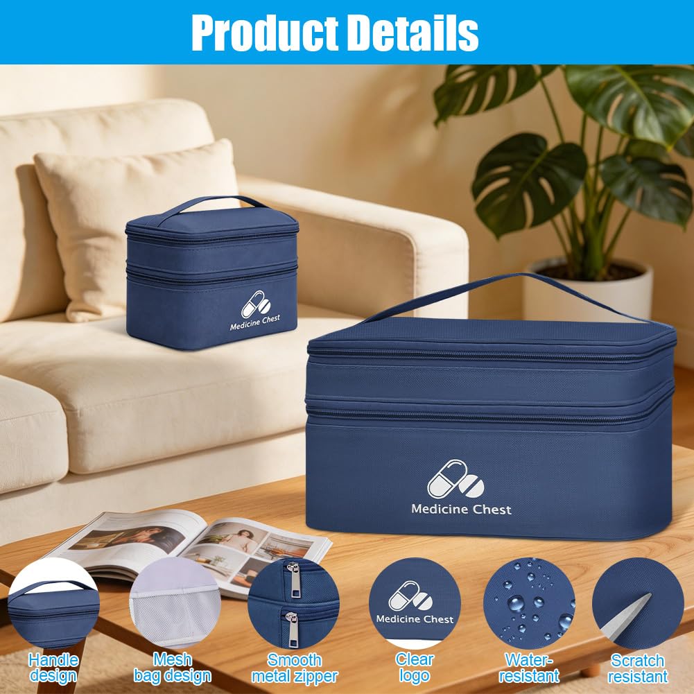 DiULi Set da 2 Pezzi Borsa Pronto Soccorso, Impermeabile Kit di Primo Soccorso Vuoto a Doppio Strato, Portatile Porta Medicine da Viaggio per Casa, Esterno, Blu Navy