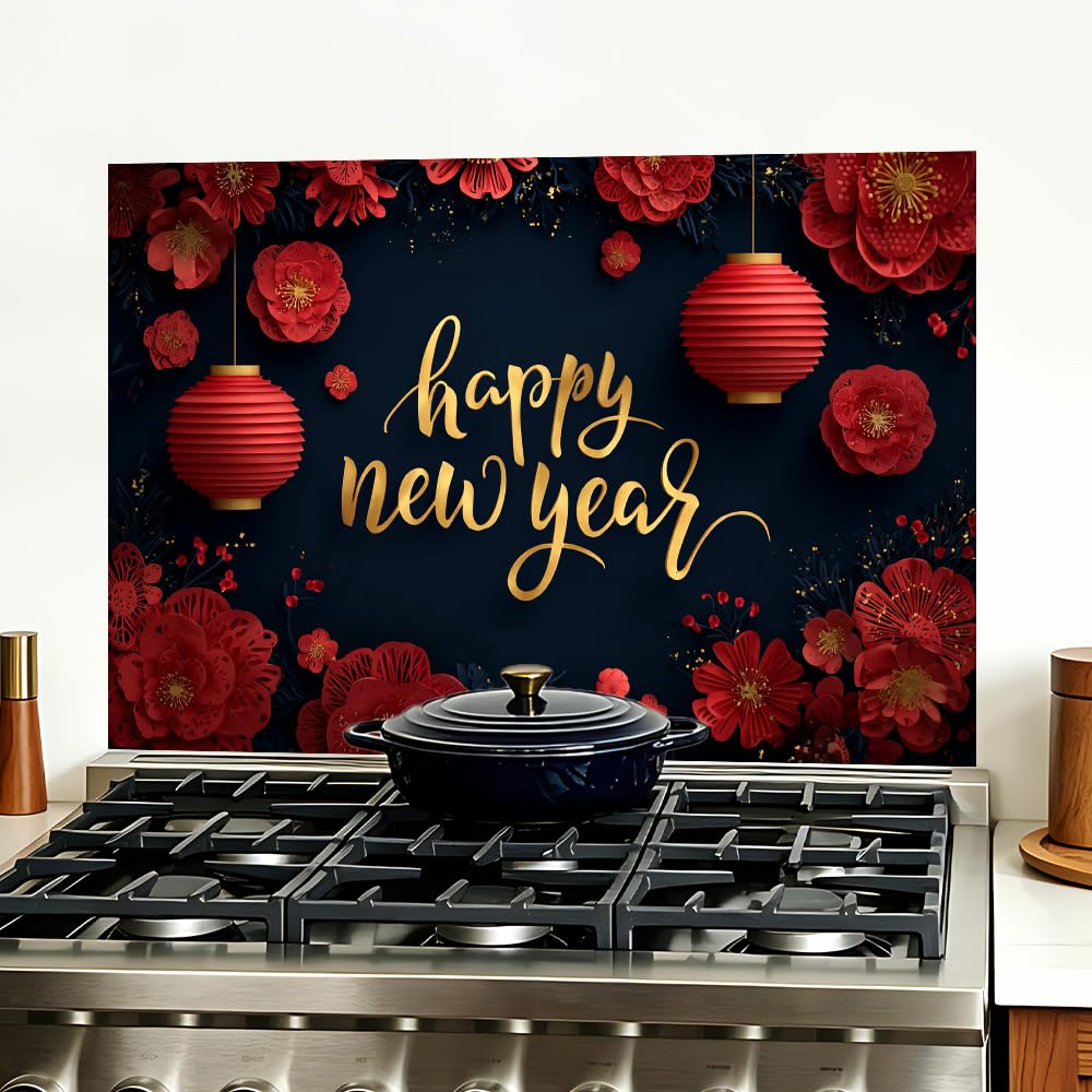 Happy New Year Lantern Backsplash Peel and Stick, 35.4x23.6 in