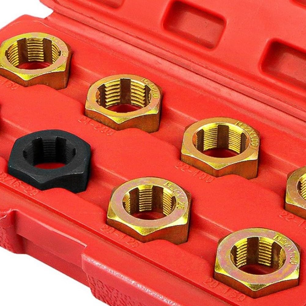 EasyByMall Set di 8 attrezzi per la rifilatura del mandrino dell'asse, kit di riparazione per filettatura metrica M20-M24 e 3/4"-13/16", set di riparazione per fustelle in lega con custodia