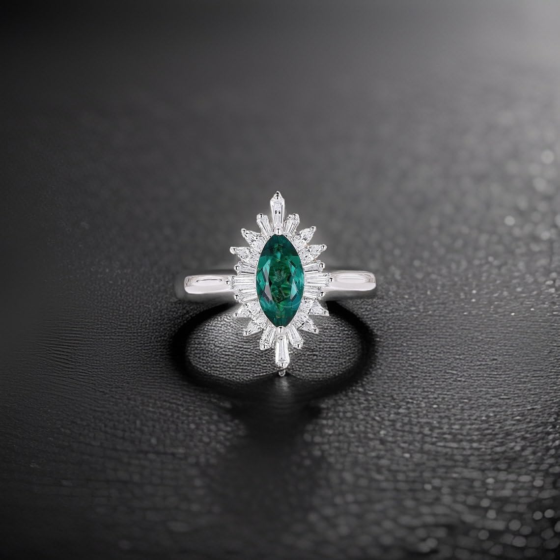 Sterling Silver Marquise Emerald Ring For Women