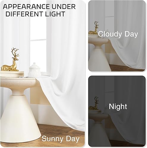 Miniatura 6 de Cortinas blancas de privacidad con dos paneles, no se transparentan, cortinas lisas y sedosas con ojales plateados antiguos en la parte superior, 52