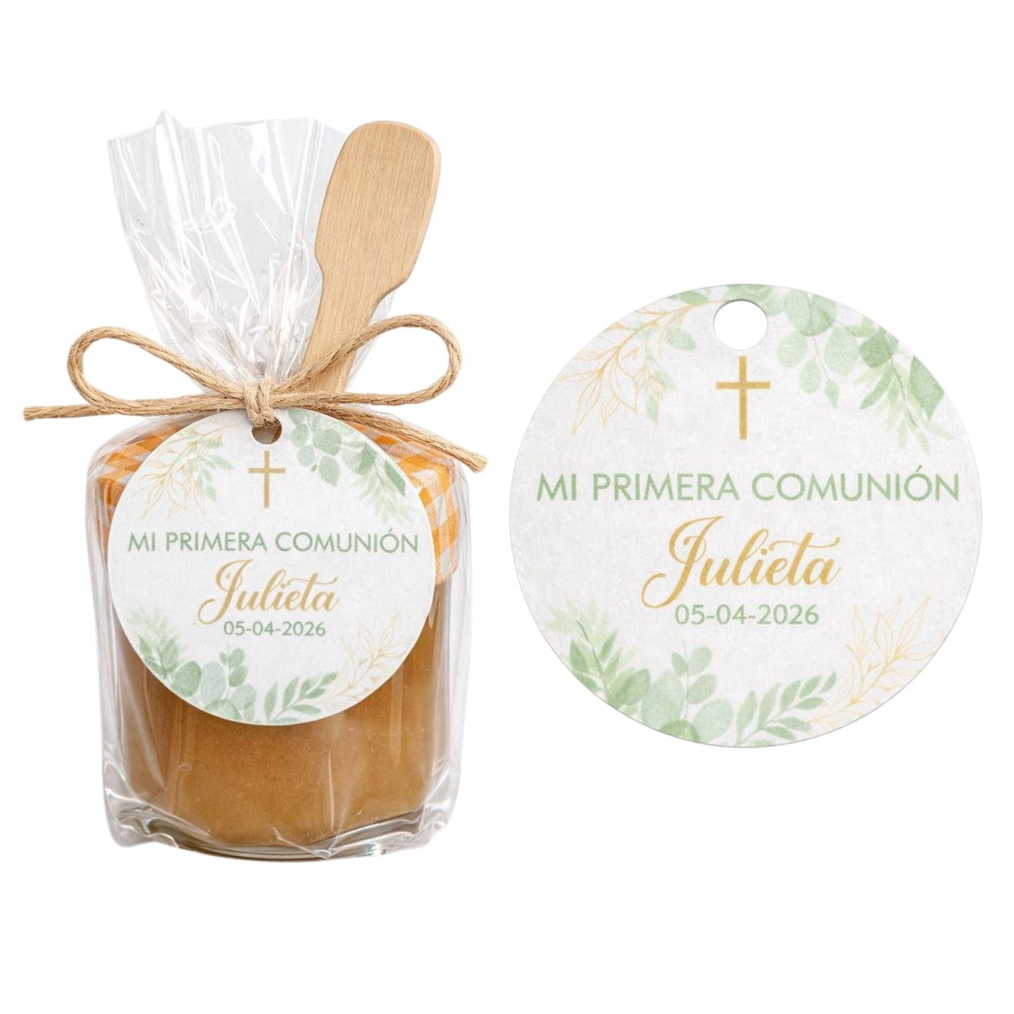 Mini Mermeladas Caseras Personalizadas - Pack 20 Unidades - Detalles para Bodas, Comuniones y Bautizos - 40g, Sabores Surtidos - Sin Gluten - con Cucharita - Producto de España