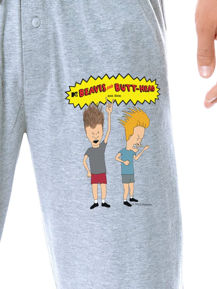 MTV Mens' Beavis and Butt-Head Characters Logo TV Show Sleep Pajama Pants2