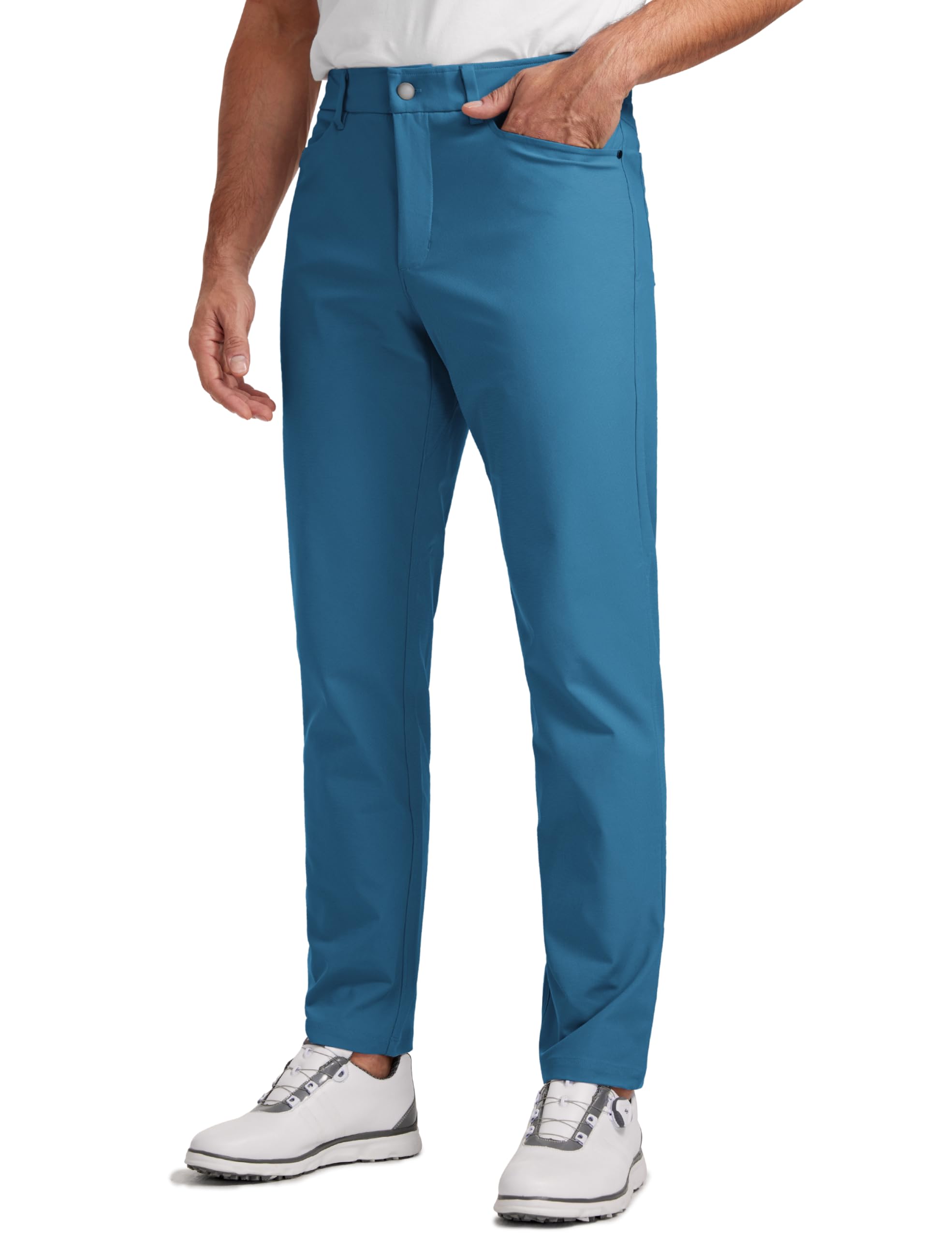 CRZ YOGA All Day Comfy 5-Pocket Golf Pants 28"/30"/32"/34" | Decent Stretch, Wrinkle-Resistant, Casual, Slightly Tapered Leg, Flat Front, Pockets, Trousers for Men 34W x 32L Iron Blue