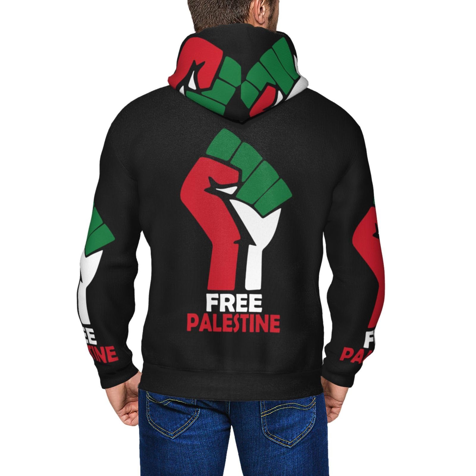 DJNGN Free Palestine Hoodies Man Women Sweatshirts Full-Zip Jacket Hooded Sweatshirt Black