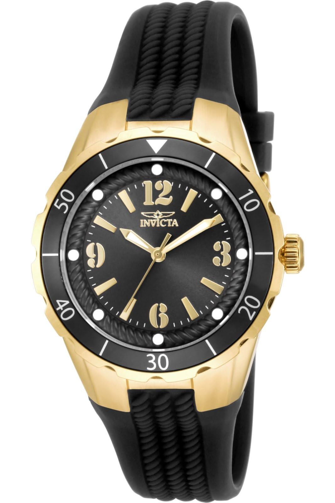 Invicta Angel Lady 38mm Stainless Steel Gold Black dial PC21 Quartz