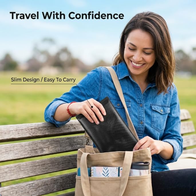 Bolsa para documentos ignífuga e impermeable diseñada para ofrecer una protección fiable de objetos importantes como pasaportes, dinero en efectivo, tarjetas, certificados y otros documentos personale