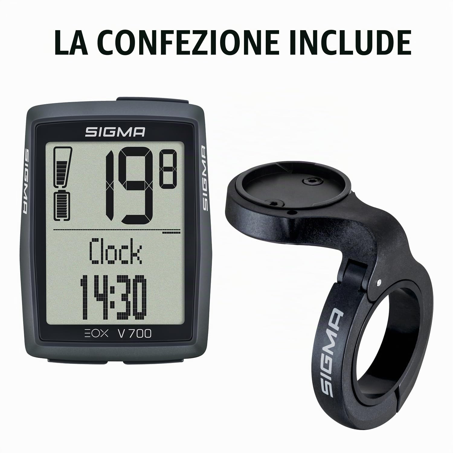 SIGMA EOX VIEW 700 | per bici elettrica con OVER CLAMP BUTLER incluso | Contachilometri impermeabile per bici elettriche | Compatibile con l'app gratuita EOX