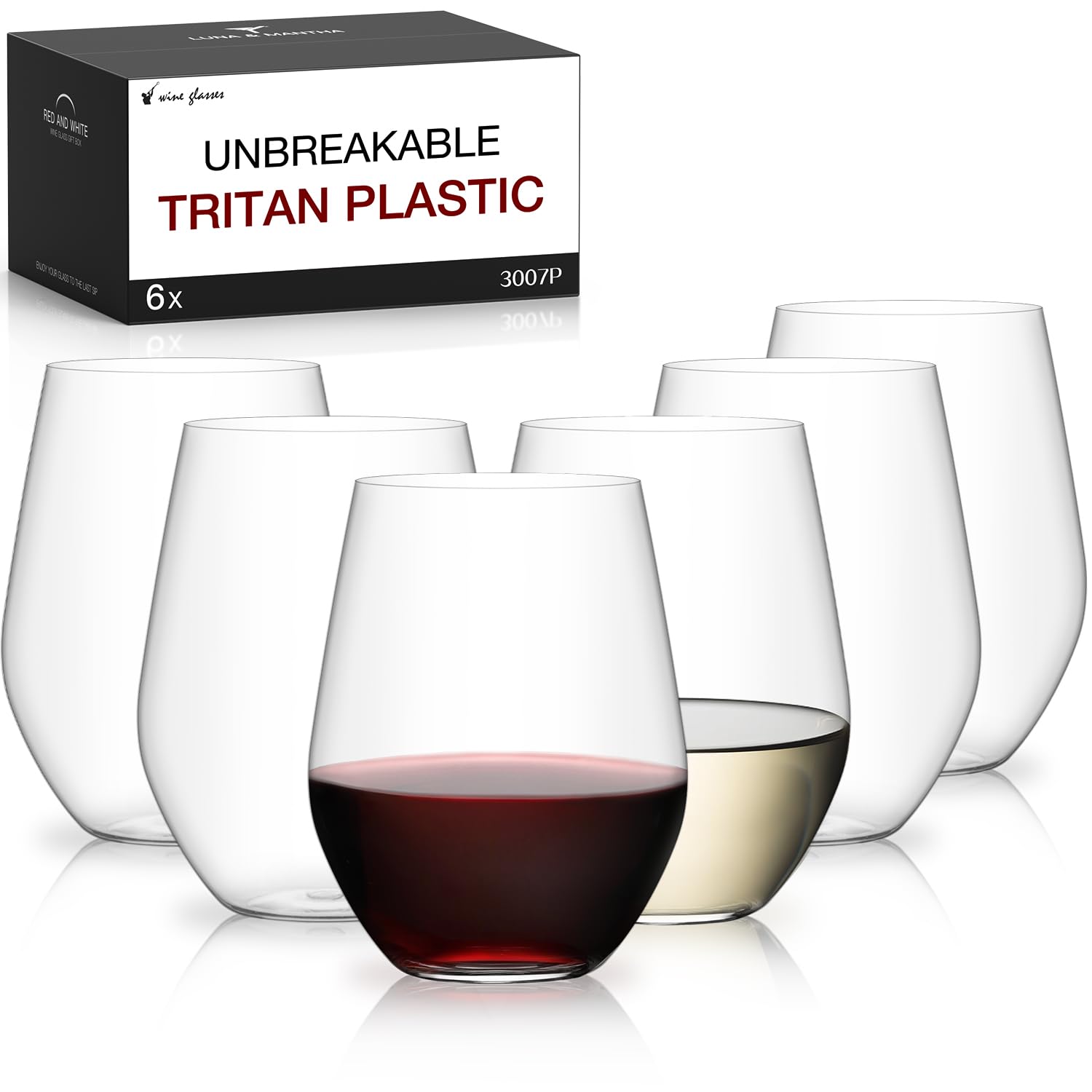 Juego de 6 copas de vino de plástico irrompibles sin tallo, copa de vino de plástico Tritan sin BPA, copa de vino reutilizable para uso al aire libre, piscina, fiesta, campamento, 16 onzas,