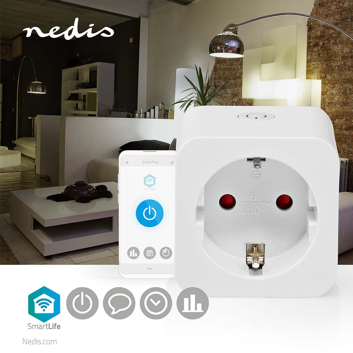 NEDIS enchufe inteligente SmartLife wi fi - Controla los electrodomésticos a distancia - Compatible con Amazon Alexa, Siri o Google Home - Para uso en interiores (Paquete de 4)