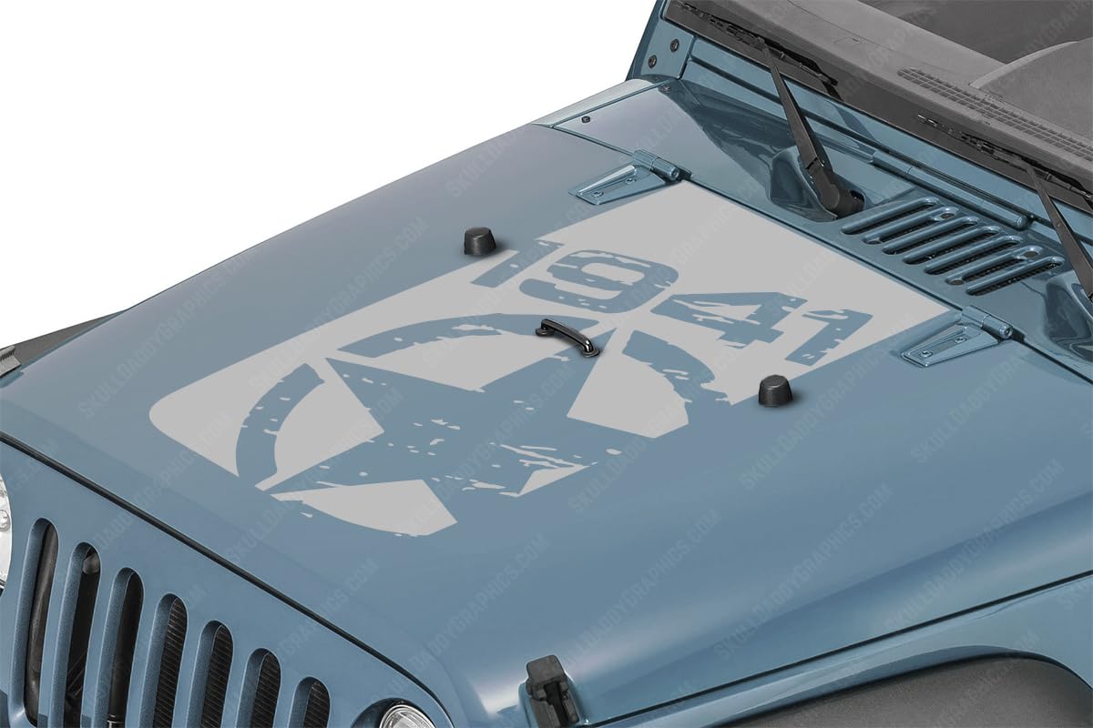 1941 Military Star Hood Decal Sticker to fit Jeep Wrangler JK JKU 2007-2018 (Metallic Silver)