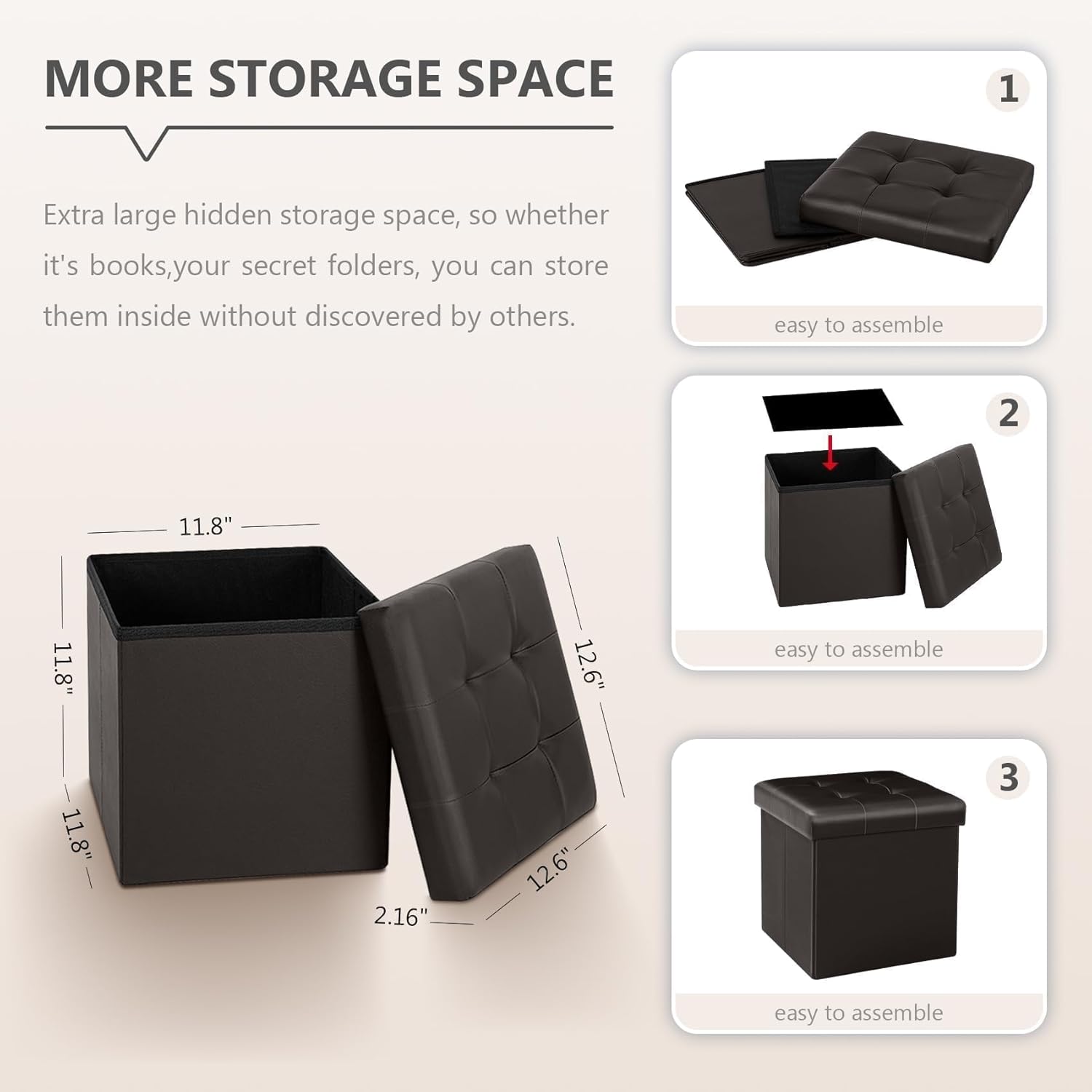 B FSOBEIIALEO Storage Ottoman Cube, Storage Chest Folding Foot Rest Seat, Linen Black 12.6"X12.6"X12.6" (2 Pack)