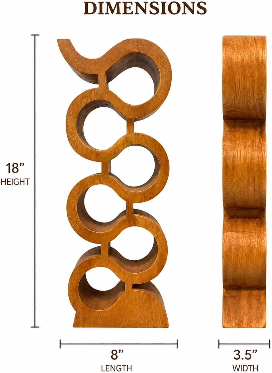 Handmade Solid Acacia Wood Wine Bottle Holder, 6-Bottle Large Chain Wine Rack, Rustic Countertop Wine Storage, Decorative Home Bar Display image 2
