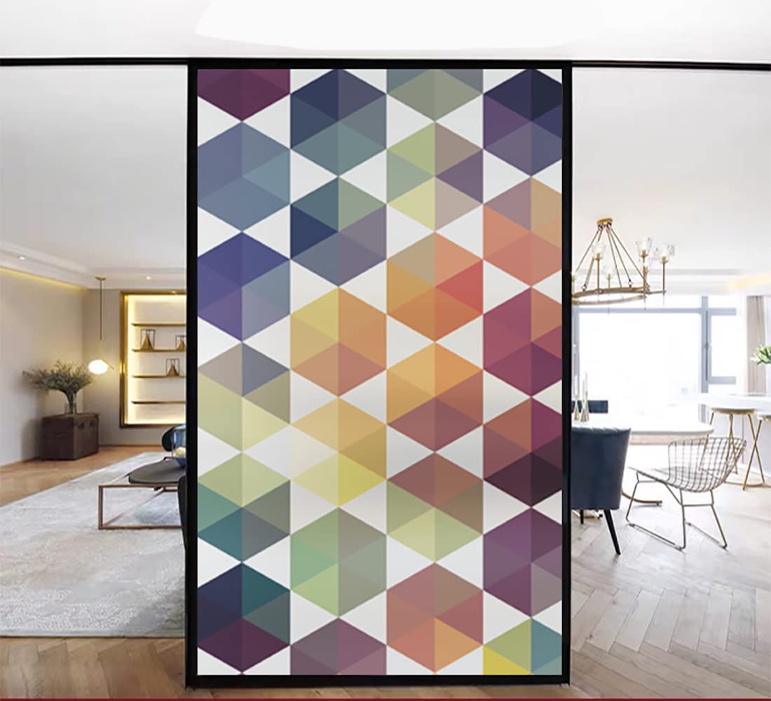Película para Ventanas Vinilo,Película de la Ventana de privacidad,Polígonos geométricos Coloridos 3D Vinilos para Cristales Ventanas, Decorativo Estático no Adhesivo para Oficina, Hogar - 80x180cm