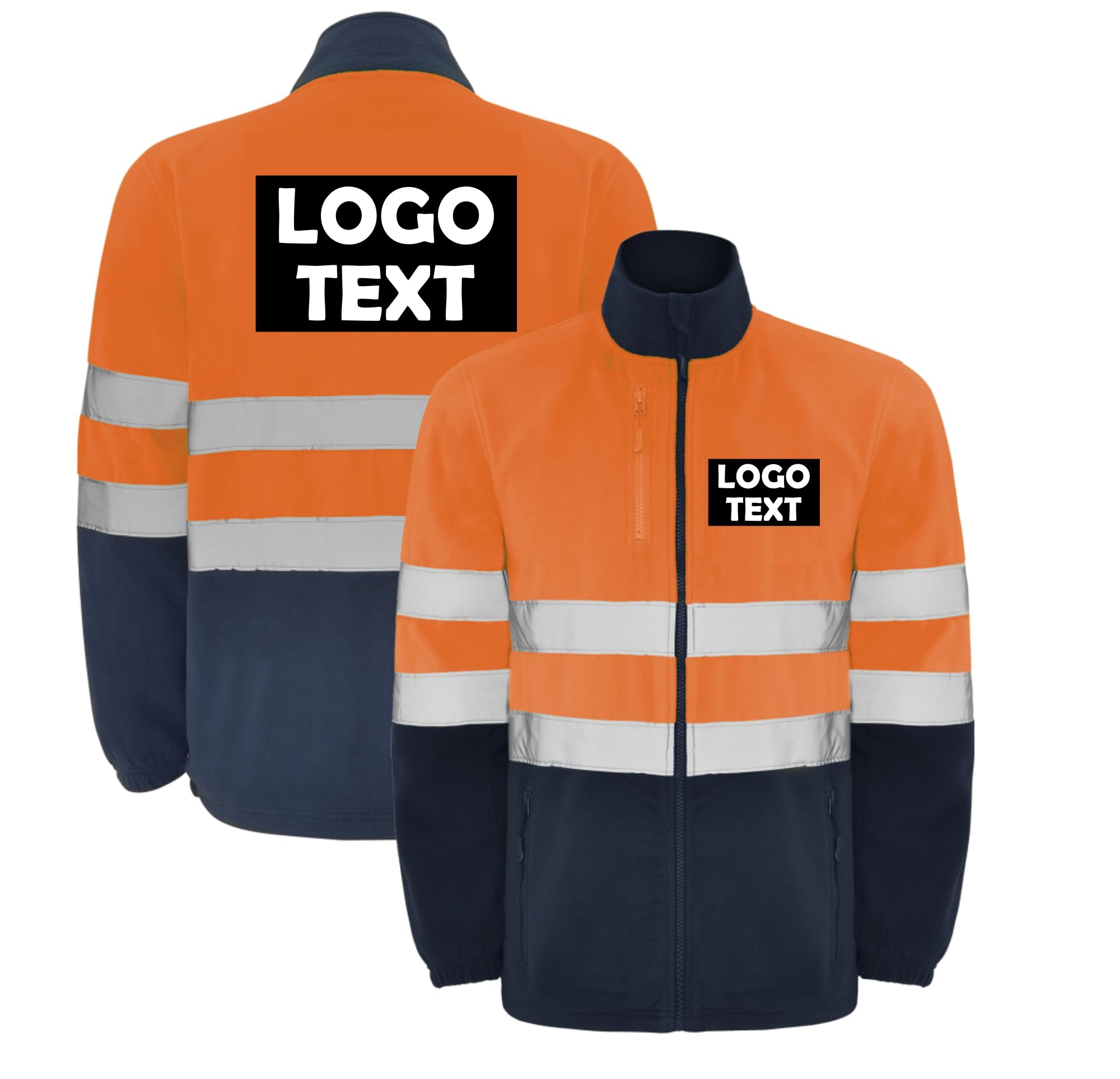 Personalisierte Warnschutz Fleecejacke Herren – Arbeitsjacke mit Logo selbst gestalten – Warnschutzjacke Reflektierend – Hi Vis Arbeitsfleece Gelb/Orange