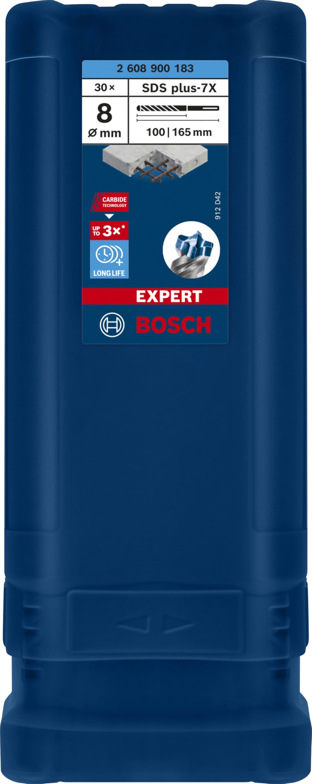 Bosch Professional 30x Brocas para martillo Expert SDS plus-7X (para Hormigón armado, Ø 8.00 x 165 mm, accesorios Martillo perforador rotativo)