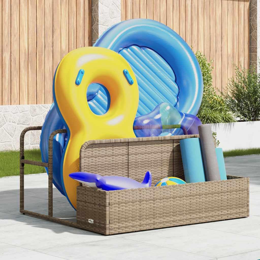 Pool Aufbewahrungsbox Beige 110x100x57 cm, Garten Schrank für Poolzubehör, Aufbewahrungskorb für Schwimmbad Spielzeug und Gartenutensilien aus PE-Rattan