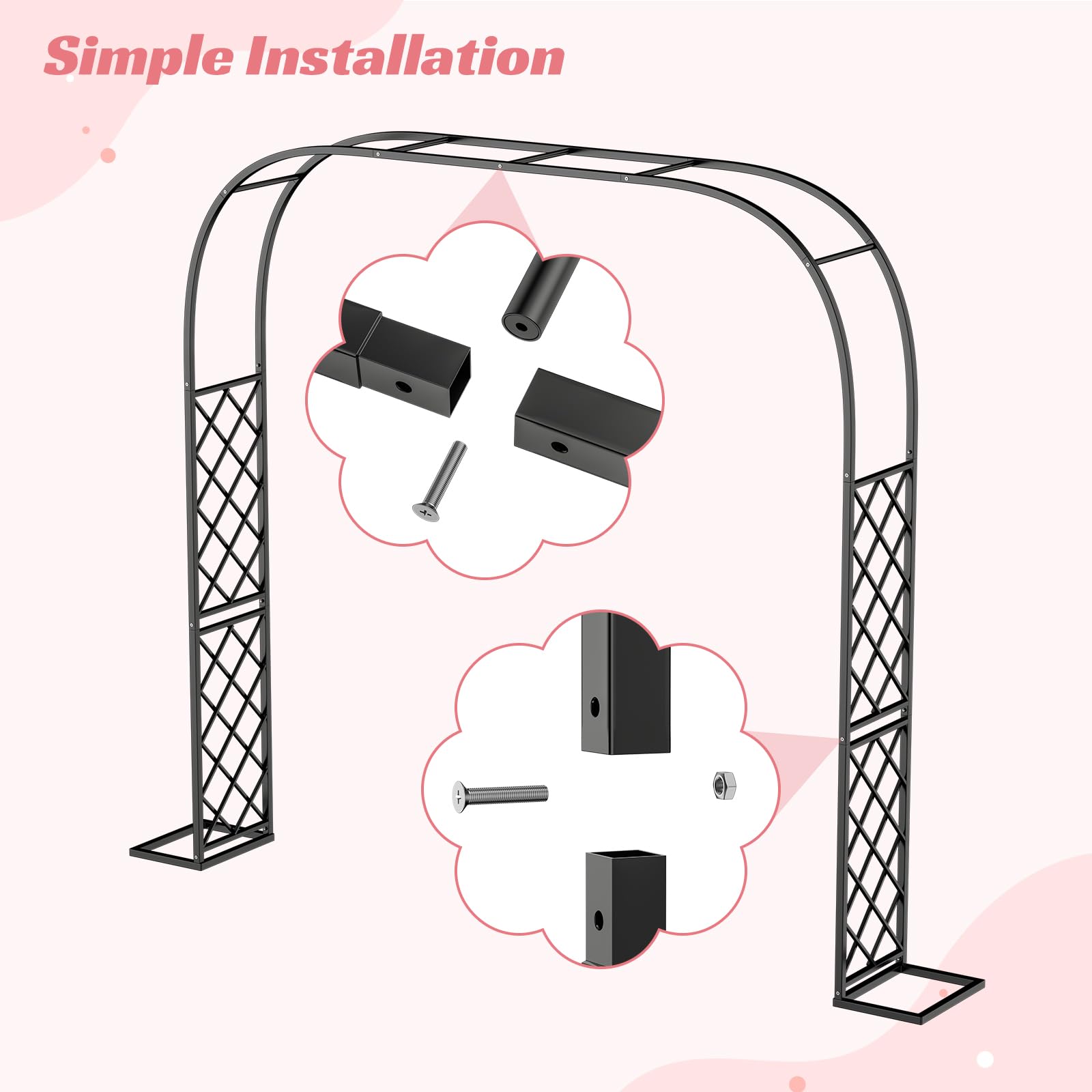 Xverycan Arche Jardin pour Rosiers Plantes Grimpantes, Arche de Jardin métallique Plus Robuste 2,4x2,4m,Arche de Jardin en Treillis,Décoration de Fête - 3