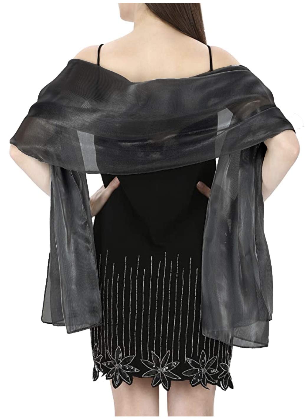 World of Shawls Silky Iridescent Scarf Wrap Stole Shawl For Wedding Bridal Bridesmaids Evening Wear Prom & Parties (Dark Grey)