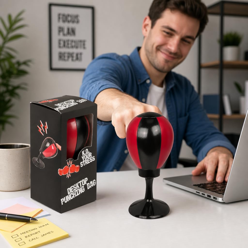 MIJOMA Work Desk Punching Bag 16 cm – Anti-Stress Punching Ball with Suction Cup, Random Color – Fun Stress Relief for Office & Home Office