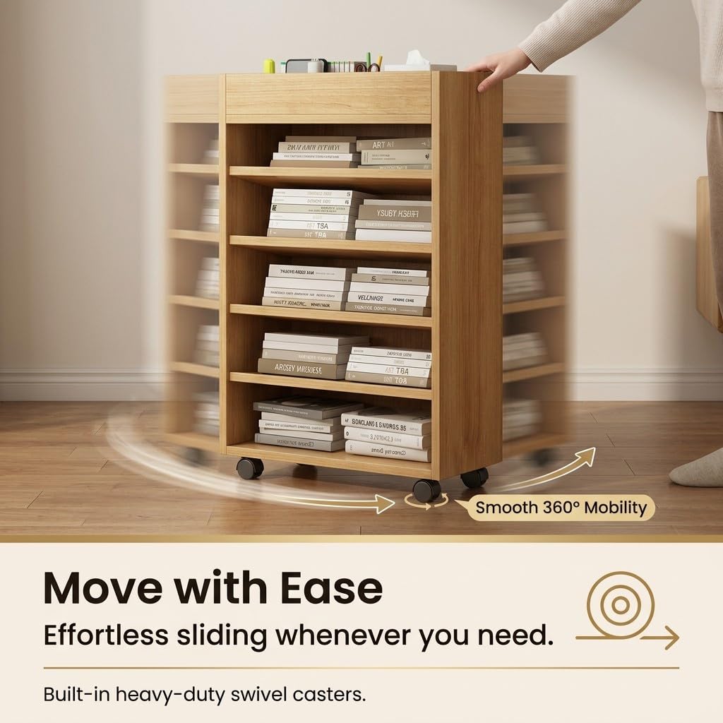 Libreria Mobile con Ruote, Carrello Organizzatore a 5 Ripiani per Ufficio