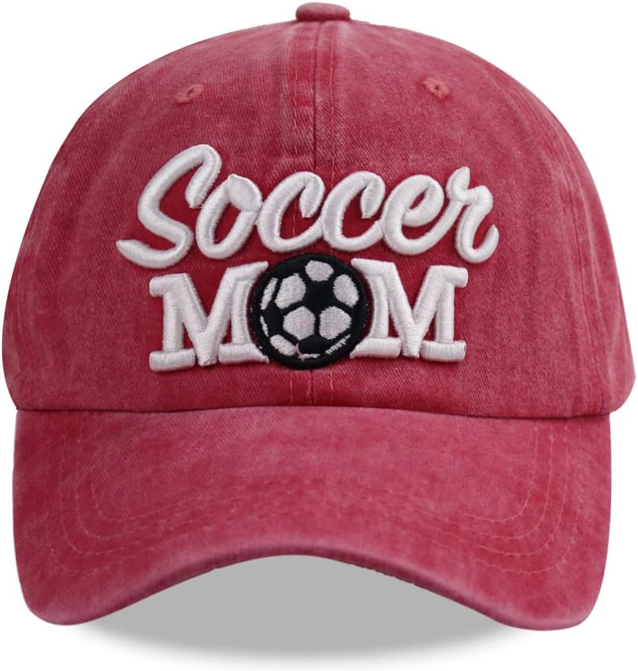 Distressed Soccer Mom Baseball Cap for Women, Adjustable Washed Embroidered Sun Hat for Mama