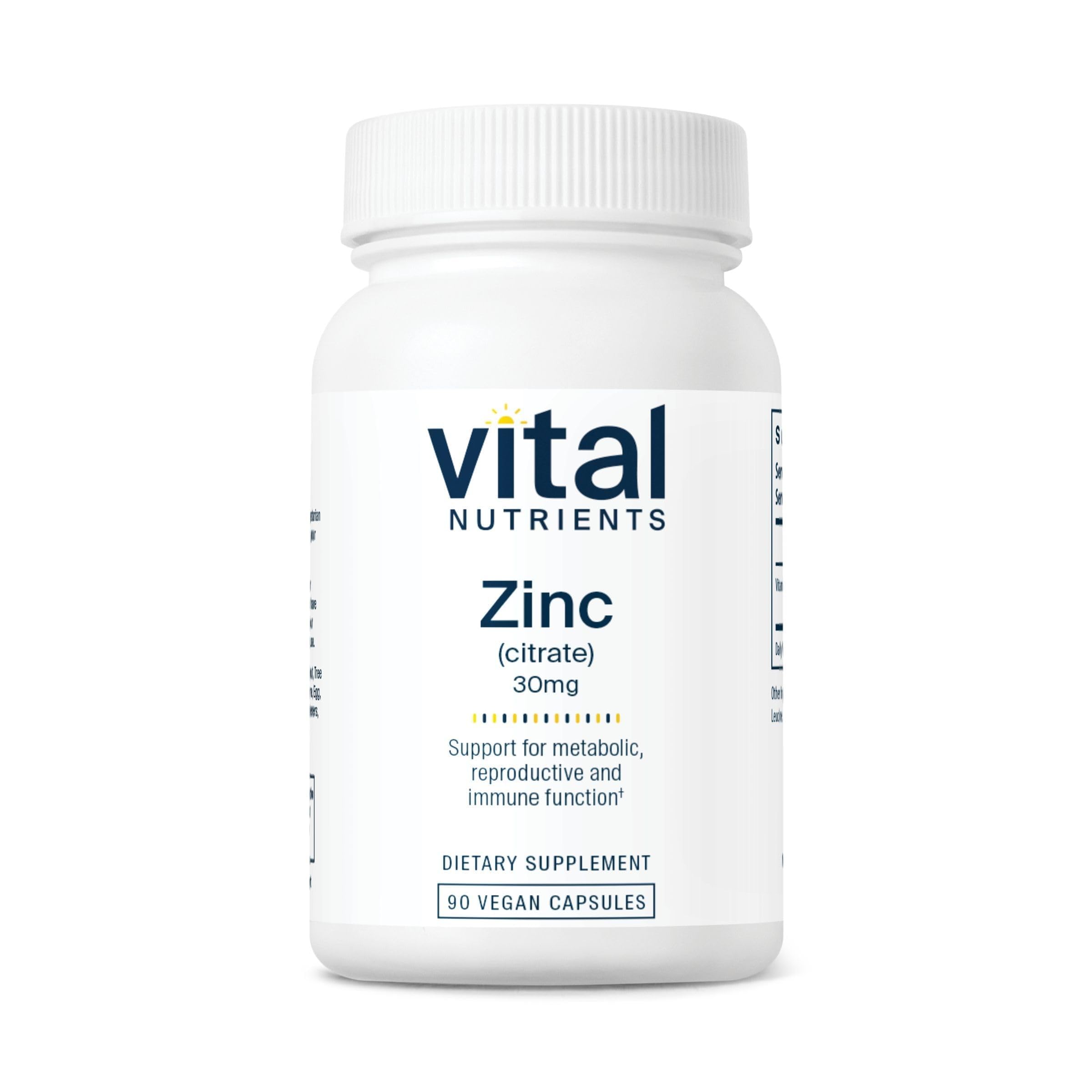 Vital Nutrients Zinc Citrate 30mg | Easily Absorbed Immune Support Supplement* | Vegan Zinc Supplement | Gluten, Dairy, Soy Free | Non-GMO | 30mg | 90 Capsules