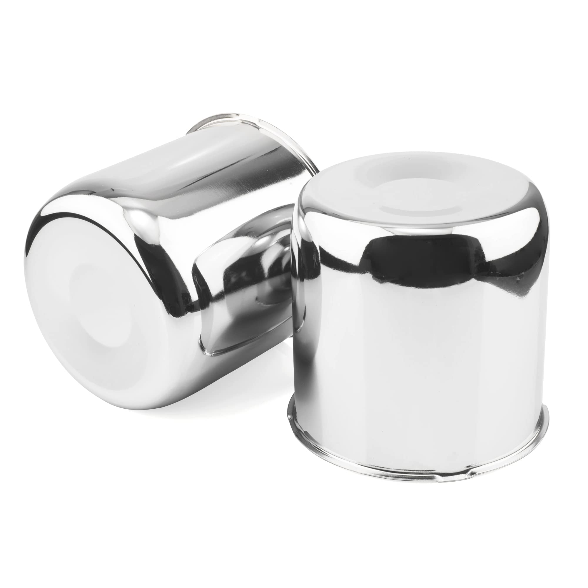 Photo 1 of **MINOR SCRATCHES ON THE INSIDE** Rheedal 2Pcs 4.88inch Trailer Wheel Center Caps Push Through 4.88" Bore 4.76" Tall Hub Cap for Truck SUV RV Wheel Rim, Chrome Silver Wheel Cover